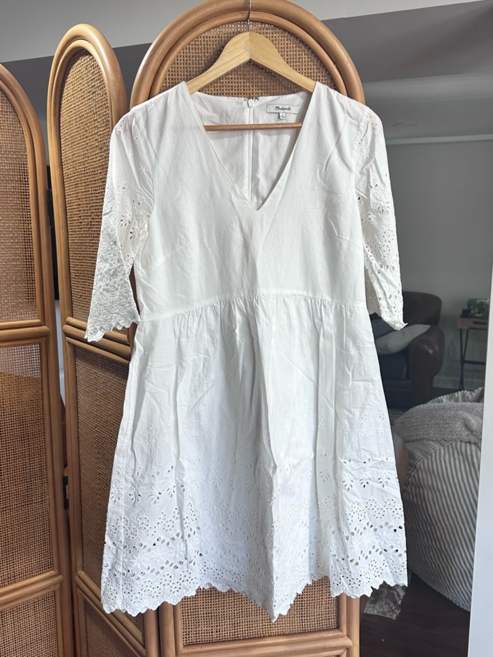 Madewell White Eyelet V-Neck Midi Dress